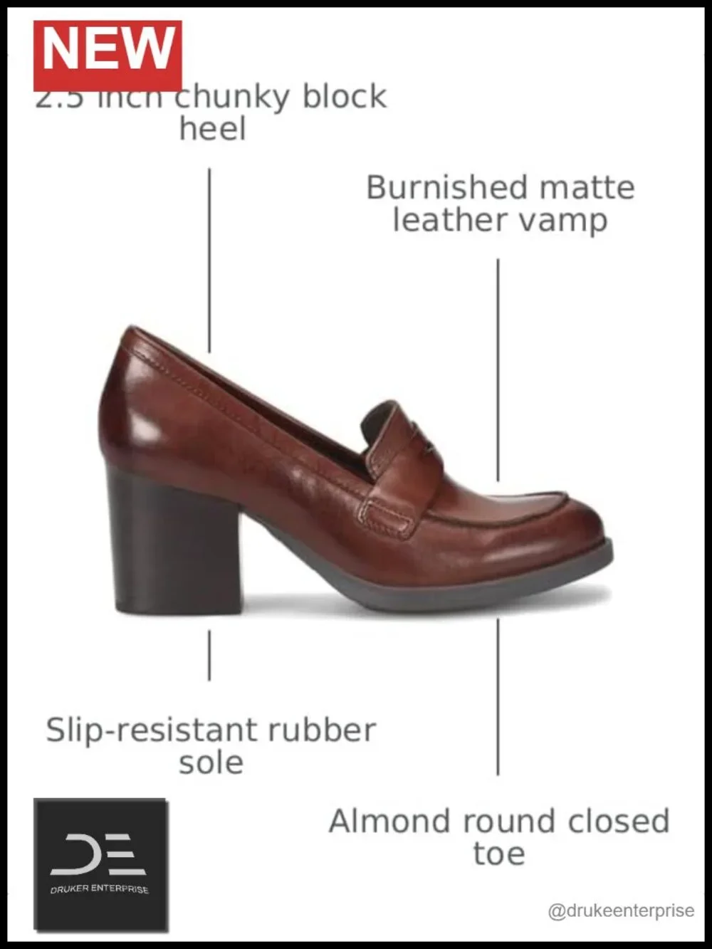 Vintage Chunky Heel Loafers for Women - Slip On Dress Shoes